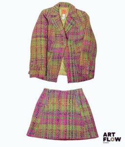 CHRISTIAN LACROIX - Bazar Ensemble de tailleur en tweed de laine mélangée multicolore composé d'une veste et d'une jupe Taille 36 Fils tirés