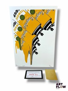 Death NYC Campbell’s Yellow 2018 Tirage sur papier aquarelle texturé. Signée, datée et numérotée 71/100. Avec certificat d'authenticité signé par l'artiste et un autocollant embossé. Dimensions : 30 x 21 cm Très bel état général