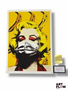 Death NYC Face Mask Monroe, 2020 Tirage sur papier aquarelle texturé. Signée, datée et numérotée 71/100. Avec certificat d'authenticité signé par l'artiste et un autocollant embossé. Édition limitée à 100 exemplaires Dimensions : 45 × 32 cm Très bel état général
