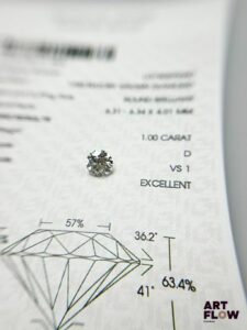 Diamant de synthèse de 1 carats de forme ronde, avec certificat précisant : D, VS1