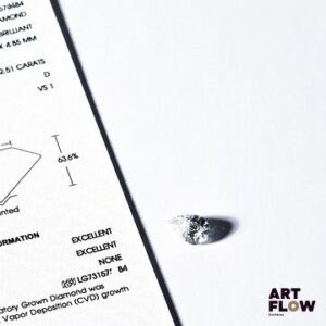 Diamant de synthèse (lab-grown diamond) de forme poire 2,51 carats, accompagné d'un certificat de laboratoire (IGI) indiquant : D, VS1
