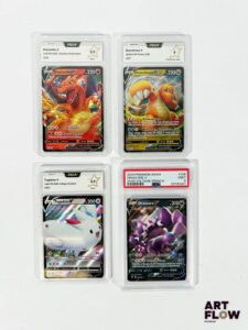 Ensemble de 4 cartes Pokémon gradées du bloc de série Épée&Bouclier : - Dracaufeu V 019/189 - Ténèbres Embrasées - PCA 9,5 (Neuf). - Dracolosse V SWSH154 - Promotionelle - PCA 9 (Proche du Neuf). - Togekiss V 140/185 - Voltage Éclatant - PCA 9,5 (Neuf). - Drascore V 160/185 - Voltage Éclatant - PSA 9 (Neuf). Cartes en français.