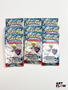 Ensemble de 9 boosters pack loisir Pokémon scellés Série du bloc Ecarlate et violet : Aventures ensemble (EV9). En français.