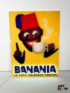 Grande enseigne lumineuse publicitaire Banania. Dimensions : 60 x 44 cm Fonctionnelle - État général excellent. Fourni avec son alimentation murale.