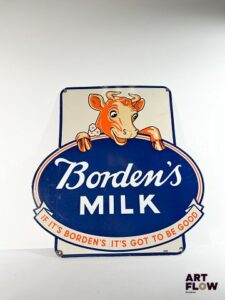Grande plaque émaillée Borden's Milk 76 x 76 cm Petits éclats et traces de rouille