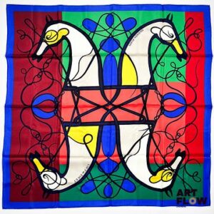 HERMES Modèle "Coup de fouet" Carré en twill de soie, dessiné par Florence Manlik. 90 x 90 cm Dans ses plis d'origine