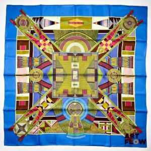 HERMES Modèle "L'art indien des plaines" Carré en twill de soie dessiné par Sophie Koechlin. 90 x 90 cm Dans ses plis d'origine