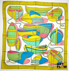 HERMES Modèle "Thalassa" Carré en twill de soie dessiné par Pierre Péron. 90 x 90 cm
