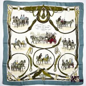 HERMÈS Paris Modèle Avenue des Acacias Carré en twill de soie dessiné par Philippe LEDOUX. 90 x 90 cm Petites tâches.
