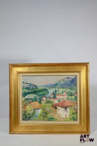 Jean VINAY (1907-1978) La vallée heureuse. 1968. Huile sur toile. Signée en bas à droite et datée et titrée au dos. 37 x 45 cm à vue.