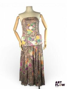 LANVIN - Ensemble comprenant un haut bustier et une jupe à motifs de fleurs - Taille 42 - Très bon état général