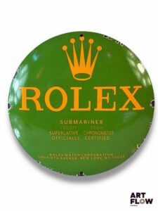 Plaque émaillée concessionnaire Rolex. Diamètre : 30cm Bel état général, malgré quelques signes du temps.
