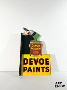 Plaque émaillée d'angle Devoe House Paint 51 x 31 cm Petits éclats et traces de rouille