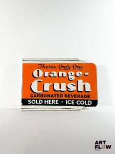 Plaque émaillée d'angle Orange Crush 30 x 44 cm Petits éclats et traces de rouille
