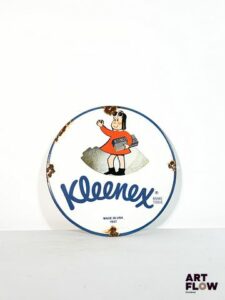 Plaque émaillée ronde d'après Kleenex Diamètre : 30 cm Petits éclats et traces de rouille - Moderne
