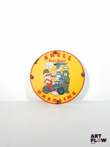 Plaque émaillée ronde d'après Shell gasoline x Bugs Bunny Diamètre : 30 cm Petits éclats et traces de rouille. Moderne