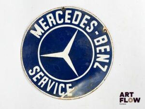 Plaque émaillée ronde Mercedes-Benz Service Diamètre : 30 cm Petits éclats et traces de rouille