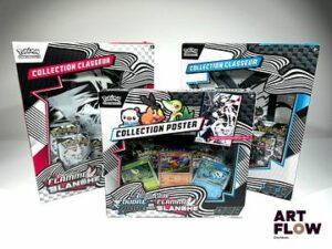 POKEMON Ensemble comprenant : - Coffret Collection Poster Ecarlate et Violet Foudre Noire et Flamme Blanche EV10.5 - Neuf - 2 coffret collection classeur Ecarlate et Violet Flamme Blanche et Foudre Noire contenant chacun 5 boosters + 1 classeur de 380 places