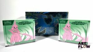 POKEMON Un ensemble comprenant : - 2 coffrets dresseur d'élite ETB Pokemon faille Paradoxe ev4 (scellés, 1/2 scellage endommagé) - Un coffret collection ultra-premium Méga Dracaufeu x EX (scellé, quelques défauts de scellage)
