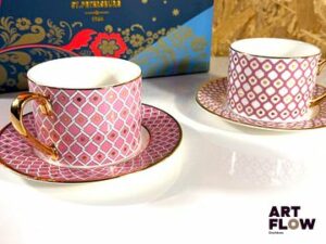 Service thé et café en Porcelaine fine de Lomonosov à Saint Pétersbourg. Anses de tasses plaquées en or 22 carats. Neuf jamais utilisé - Expédition obligatoire.