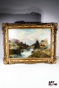Théodore LEVIGNE (1848-1912) Torrent dans les Alpes Huile sur toile Signée en bas à droite 44,5 x 63 cm (à vue) Craquelures et petites usures