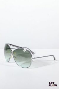 TOM FORD Lunettes de soleil à monture en métal argenté, verres verts, inscription de la marque sur les verres