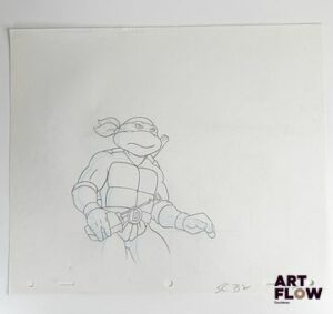 Tortues Ninja (Ninja Turtles) Donatello Dessin représentant Donatello s'apprêtant à combattre Animé américain d'après la série Teenage Mutant Ninja Turtles créée par Kevin Eastman et Peter Laird "Les Ninja Turtles sont quatre frères mutants entraînés dans l’art du ninjutsu par leur maître Splinter. Leonardo, Michelangelo, Donatello et Raphael se distinguent chacun par leur personnalité et leur arme de prédilection, mais partagent courage, esprit d’équipe et sens de la justice. Ensemble, ils protègent New York des criminels et des forces du mal tout en vivant des aventures épiques et pleines d’humour." Dimensions : 26,5 x 31,5 cm