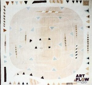 TOULEMONDE BOCHART Dessin par le designer Jean-Jacques Beaumé Tapis représentant un boa en laine dans les tons beige 200 x 200 cm Bon état général malgré quelques très légers défauts