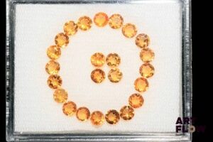Vingt-quatre citrines rondes. Non chauffée. 4.28 cts. Diam. moy.: 3.9mm