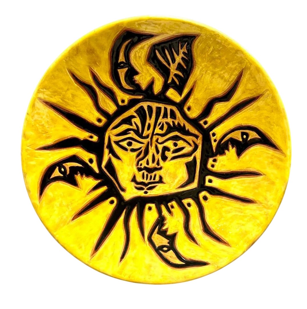 Jean Lurçat et Atelier Sant Vicens, plat Astre et feuillage, céramique émaillée