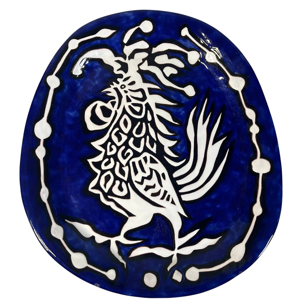 Jean Lurçat et Atelier Sant Vicens, plat au coq, céramique émaillée