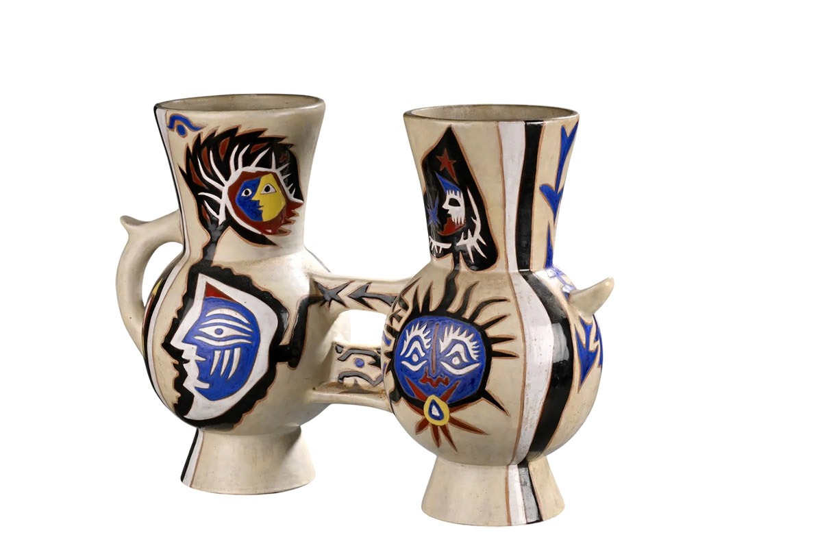 Jean Lurçat et Atelier Sant Vicens, vases jumelés, céramique émaillée