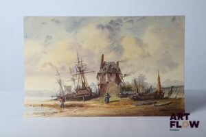 Jules Achille NOEL (1810-1881) "Bateaux à marée basse" Aquarelle sur papier Signée en bas à gauche Dim. 17,5 x 27,5 cm