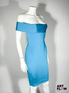 ALEXANDRE VAUTHIER Robe en tissu stretch capri blue Taille affichée 38, Haut de la robe plus extensible Neuve avec étiquettes Prix boutique initial : 1295 €