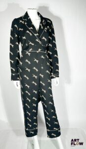 DIANE VON FURSTENBERG Combinaison en tissu noir à imprimé à décor de tigres Taille 2 correspondant à un 38/40 Neuve avec étiquettes