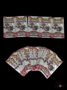 Ensemble de 25 boosters pack loisir Pokémon scellés. Série du bloc Ecarlate et violet : Flammes obsidiennes (EV03). En Français