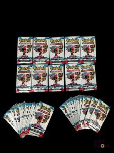 Ensemble de 50 boosters pack loisir Pokémon scellés. Série du bloc Ecarlate et violet : Faille paradoxe (EV04). En Français