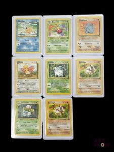 Ensemble de 6 cartes Pokemon Bloc Jungle et 2 cartes du Set de base : - Magicarpe set de base 35/102 - Herbizarre set de base 30/102 - Piafabec 62/64 - Rhinocorne 61/64 - Ferosinge 55/64 - Ferosinge 55/64 - Boustiflor 48/64 - Nidoran 57/64 Sous toploader Etat global bon (pliures, frottements, points blanc) En Français