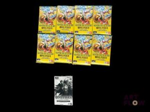 Ensemble One Piece comprenant 8 boosters de la série Aventure sur l'ile de Dieu OP-15-EB04 et 1 booster Pack du 1er Anniversaire Neuf Scellés En Français