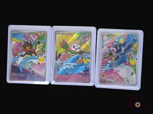 Lot de 3 cartes : Brindibou, Flamiaou, Otaquin Cartes promo du bloc Méga-Evolution : stamp 30 ans Sous sleeve En français