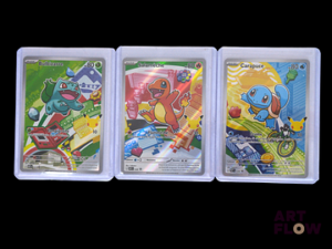 Lot de 3 cartes : Bulbizarre, Salamèche, Carapuce Cartes promo du bloc Méga-Evolution : stamp 30 ans Sous sleeve En français