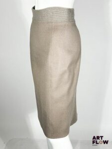 NINA RICCI Jupe crayon en laine taupe, fermée par un zip Taille 38 Neuve