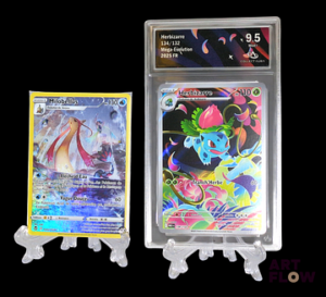 Réunion de 2 cartes Pokemon : Herbizarre 134 série du bloc Méga-Evolution gradée Collect Aura 9,5 Mint + et Milobellus TG02 sous Toploader En français