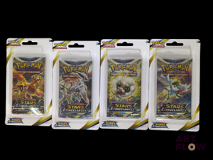 Réunion de 4 boosters Pokémon scellés sous blister. Série du bloc Epée et bouclier : Stars étincelantes (EB09). Artset présent. En français