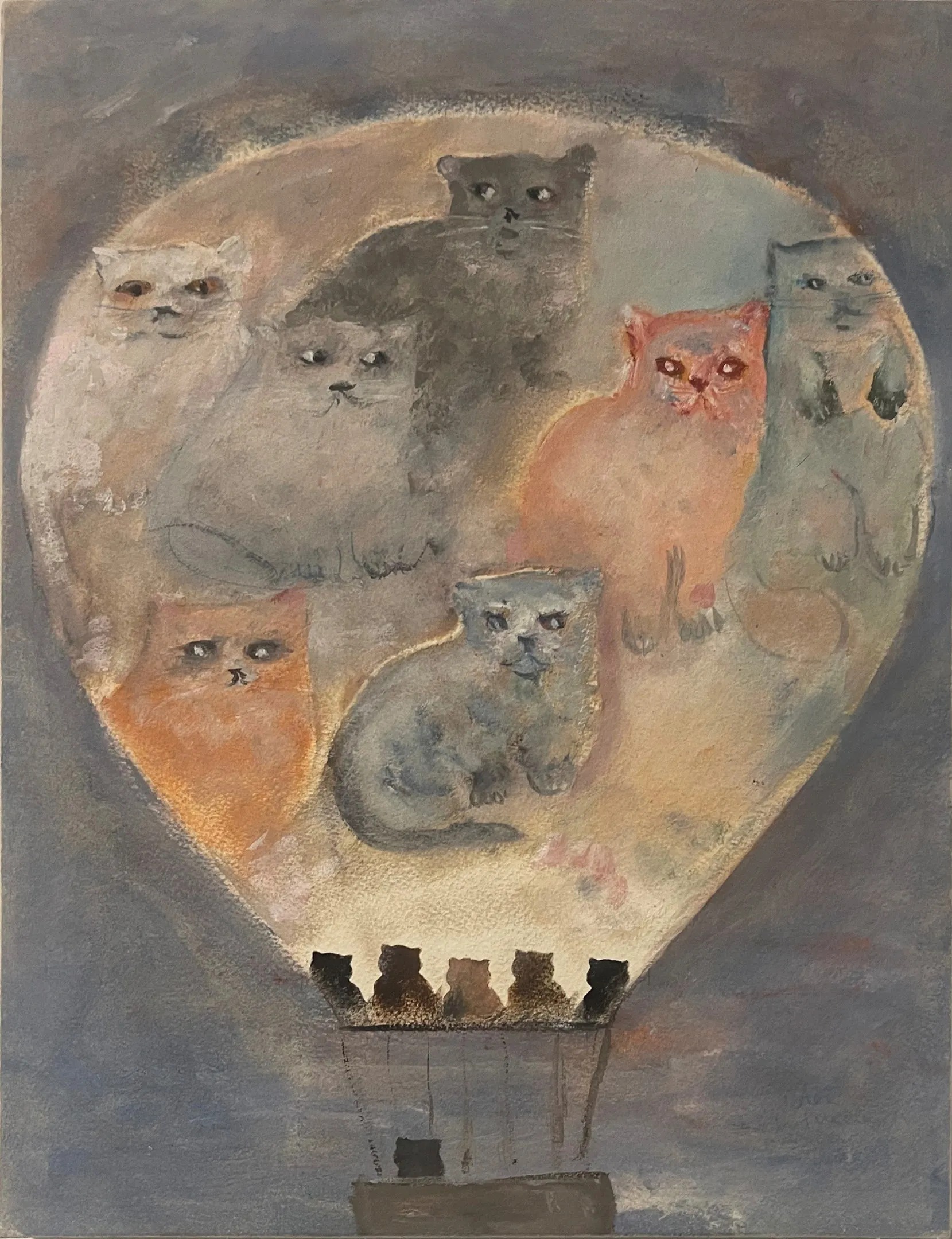Fini, Leonor, Montgolfière aux chats, huile sur papier marouflé sur toile