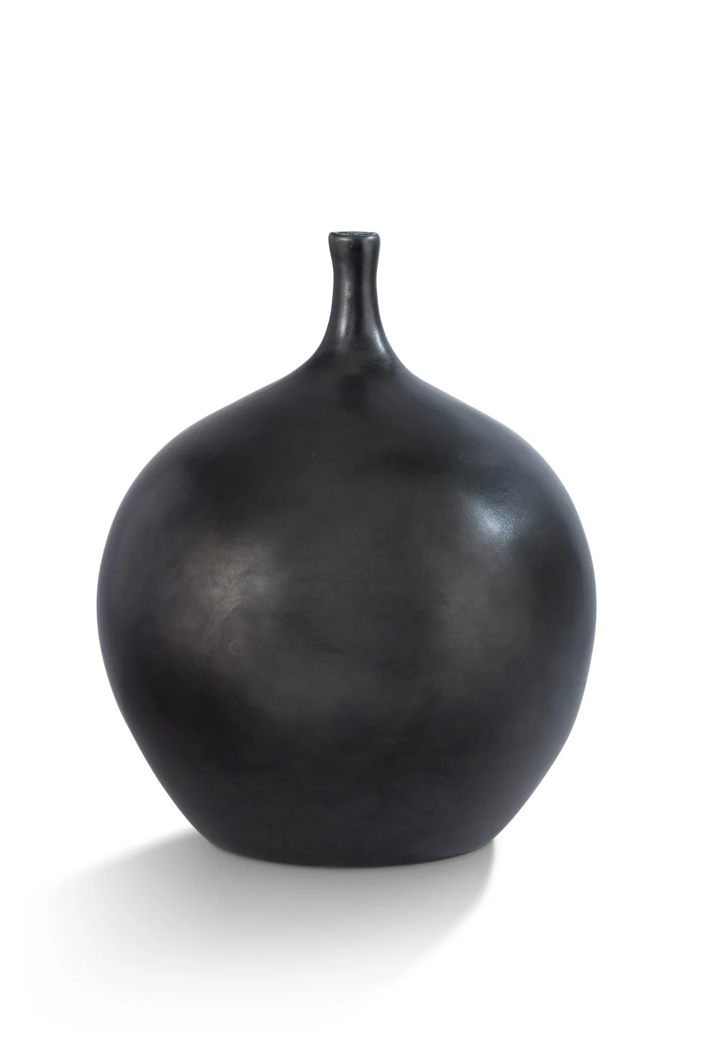 Vase en céramique émaillée noir de Georges Jouve modèle Pomme, boule ou bouteille à col mince