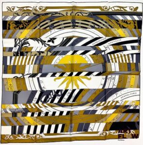 HERMÈS Modèle "Astrologie Nouvelle" Carré en twill de soie d'après Françoise FACONNET 1ere édition 2012 90 x 90 cm Etat proche du neuf, dans ses plis d'origine et sa boîte Bibliographie : Genevieve Fontan, Carrés d'art, Dictionnaire illustré des carrés Hermès valeur, 2025
