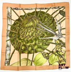HERMÈS Modèle "Jardin Créole II" Carré en twill de soie d'après Valérie DAWLAT-DUMOULIN 90 x 90 cm