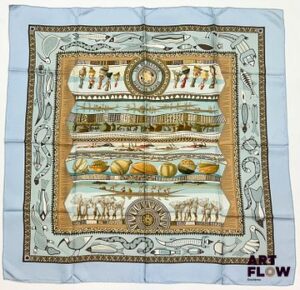 HERMÈS Modèle "La Vie du Fleuve" Carré en twill de soie d'après Aline HONORE 90 x 90 cm Très bon étta général malgré d'infimes salissures