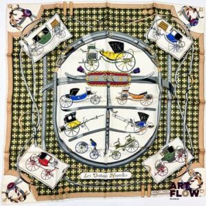 HERMÈS Modèle "Les Voitures Nouvelles" Carré en twill de soie d'après Jacques EUDES 90 x 90 cm